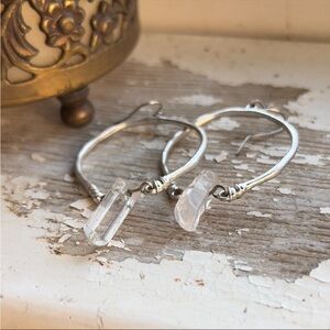 Silver Crystal Point Hoop Earrings